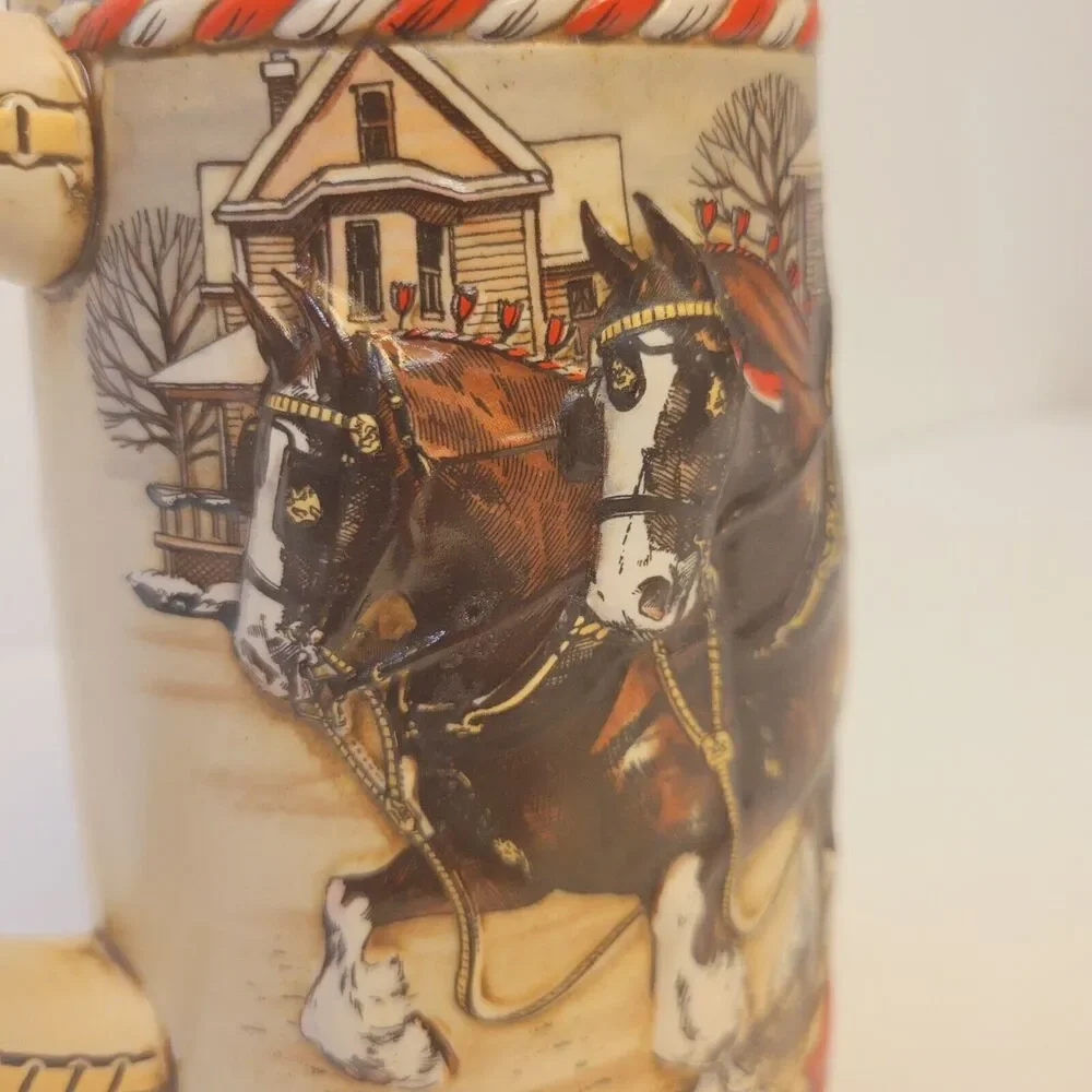 1986 BUDWEISER Holiday Beer Stein Mag Clydesdales Ceramarte Made B Series
